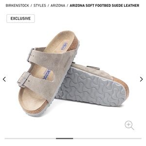 Birkenstock Arizona Suede Soft Bed - Stone Coin Light Gray (Exclusive) - Size 37